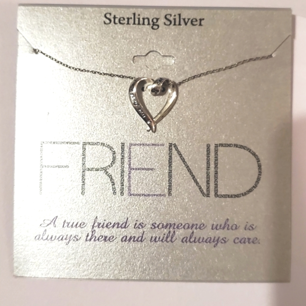 Sterling silver friend sentiment heart necklace ne